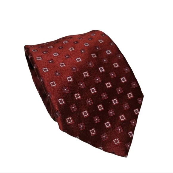 Canali Men's Luxury Tie Red Geometric 100% Silk 3.50"